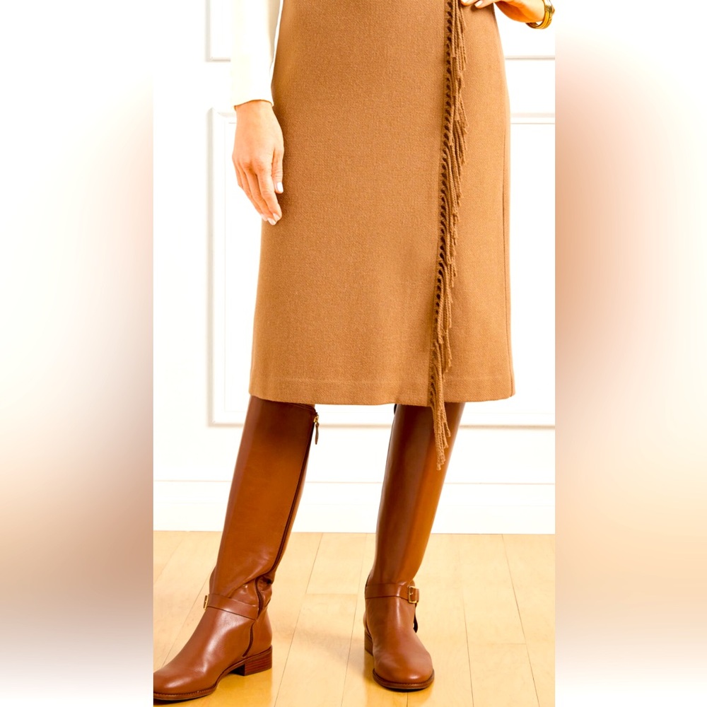 Talbots Wool Blend Fringe Faux Wrap Skirt size 16 side zipper fully lined